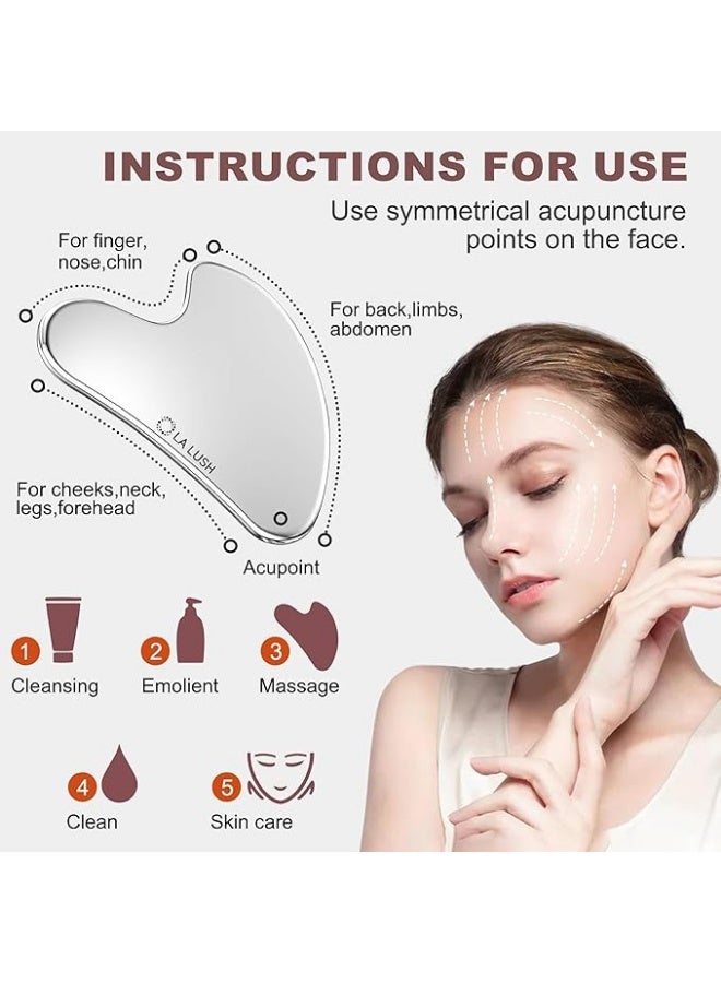 LA LUSH 304 Stainless Steel Gua Sha – Facial & Body Massage Tool for Sculpting, Lymphatic Drainage, Jawline & Chin Lift, Muscle Tension Relief, and Skin Care - Image 5